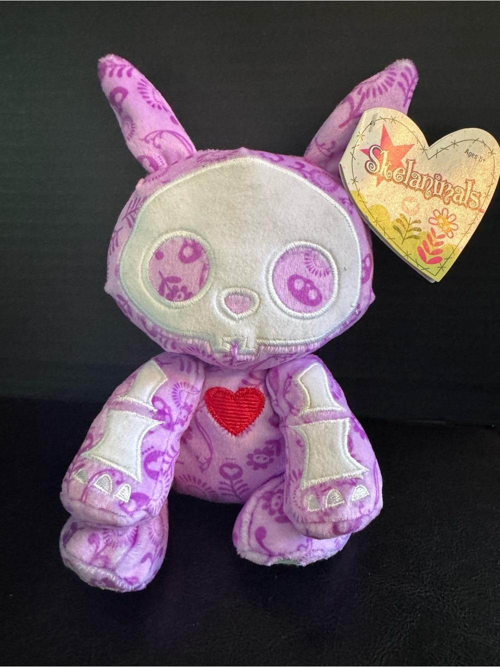 BNWT Skelanimals Plush Bunny with Red Heart - Purple